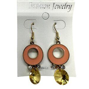 Peach Circle and Rhinestone Dangles